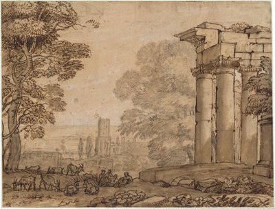 Harabeler, Pastoral Figürler ve Ağaçlar ile Manzara by Claude Lorrain
