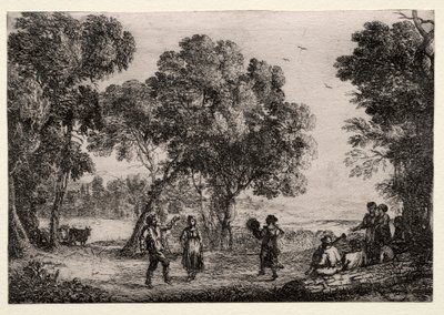 Country Danslı Manzara (Küçük Tabak) by Claude Lorrain