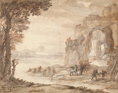 Perseus ve Mercanın Kökeni, c.1671 (siyah tebeşir, sepya ve siyah mürekkep, sepya ve beyazla gri yıkama) by Claude Lorrain