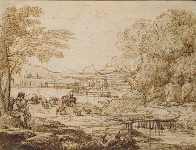 Pastoral bir Manzarada Pipo çalan gençlik, c1640s by Claude Lorrain