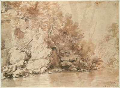 Bir manzara çalışması (kalem, bistre ve kağıt üzerinde yıkama) by Claude Lorrain