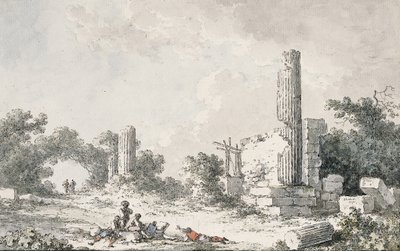 Eskiz sanatçılar ile Castor ve Pollux, Agrigento Tapınağı kalıntıları by Claude Louis Chatelet