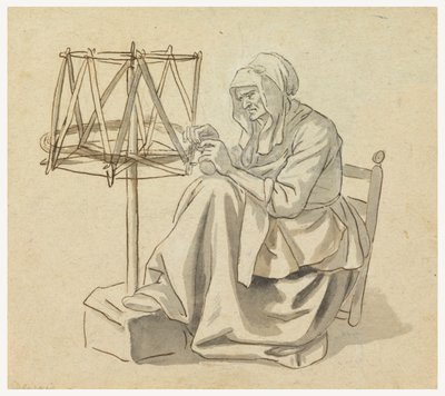İplik Eden Yaşlı Bir Kadın by Claude Louis Desrais