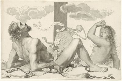 Adem ve Havva çarmıhın dibinde by Claude Mellan