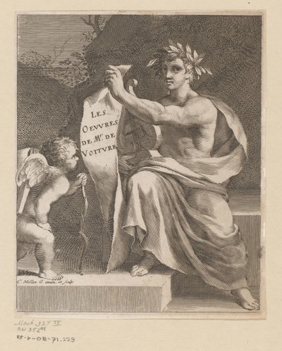 Apollo en een amor Mr. de Voiture'ın Eserleri (nesne üzerindeki başlık) Başlık sayfası: Vincent de Voiture, Vincent de Voiture'ın Eserleri, 1650 by Claude Mellan