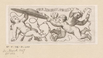 Kardinal şapka ve bant ile üç putti by Claude Mellan