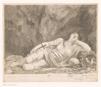 Bir mağarada bulunan Saint Mary Magdalene by Claude Mellan