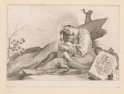 Bir ağaç kütüğünün yanında çocuklu Mary by Claude Mellan