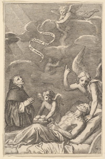 Aziz Nicolas Ölen Bir Adam İçin Dua Ediyor. by Claude Mellan