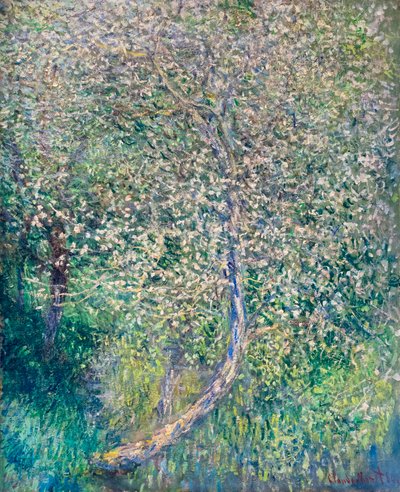 Suyun kenarında çiçek açan elma ağaçları by Claude Monet