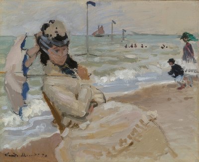 Trouville sahilinde Camille. 1870 by Claude Monet