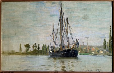 Chasse maree (Chasse-Maree), Rouen yakınlarında demir atmış, Resim Claude Monet (1840-1926) 1871 Güneş. 0,48x0,75 m Paris, musee d