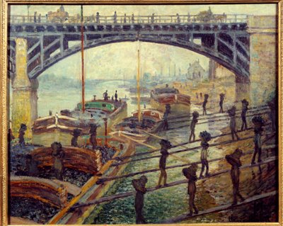 Debardeurs, kömür boşaltıcıları, Seine kıyısındaki kulübelerden malları boşaltıyor. Claude Monet