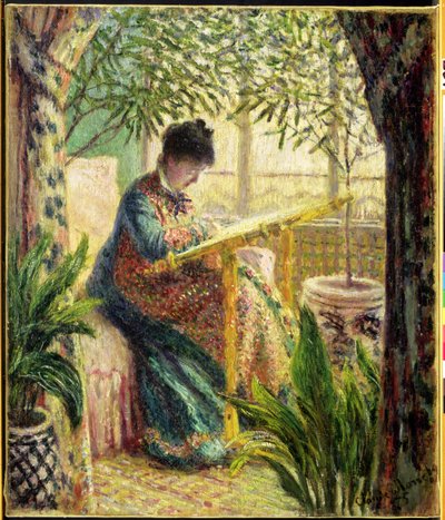 Madam Monet Nakış (Camille au Metier) 1875 by Claude Monet