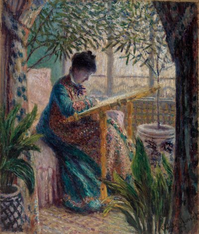 Madam Monet Nakış (Camille zanaatta) by Claude Monet