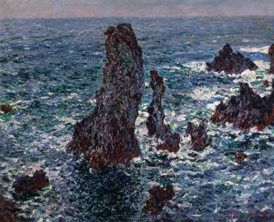 Port-Coton Belle-Ile Piramitlerindeki Kayalar, Vahşi Deniz, 1886. by Claude Monet