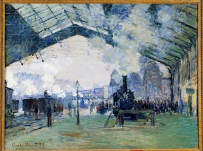 Paris'teki Saint Lazare tren istasyonunun ve Normandiya treninin görünümü by Claude Monet