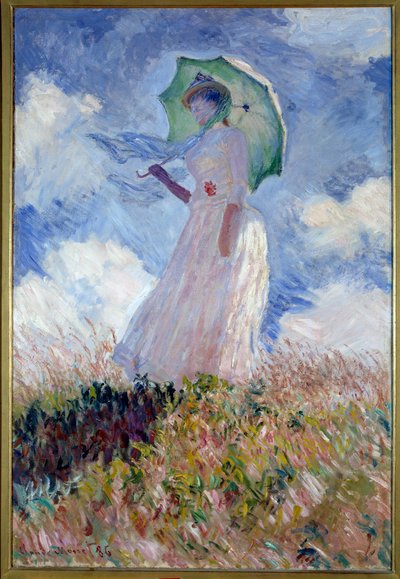 Şemsiyeli kadın sola döndü by Claude Monet
