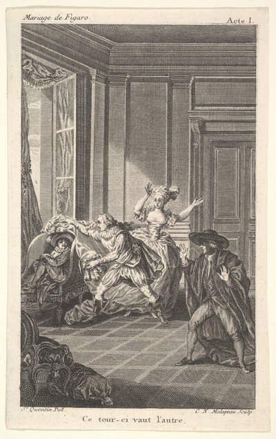 Bir sandalyeye kıvrılmış bir adam, kendisine soldan yaklaşan başka bir adama bakar i..., ca. 1784. by Claude Nicolas Malapeau