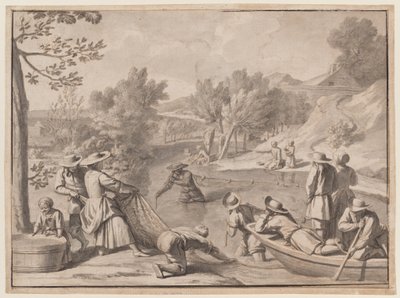 Ağustos: Balıkçılık, c.1700 (mürekkep) by Claude Simpol