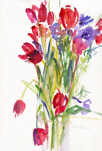 Laleler, 1999, (kağıt üzerine sulu boya) by Claudia Hutchins Puechavy