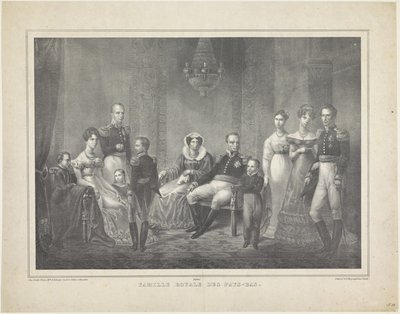 Hollanda Kralı William I Frederik, Prusya Wilhelmina, oğulları, eşleri, kızları ve dört torununun aile portresi by Claudio Linati