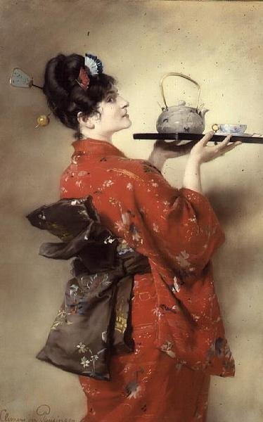 Japon Kostümlü Avrupalı Bir Kadının Portresi by Clemens von Pausinger