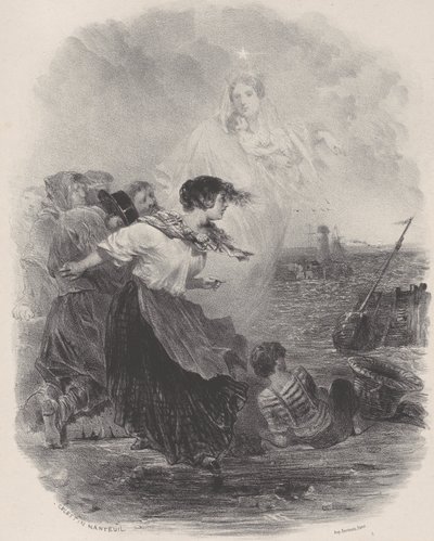 Deniz Kenarında Madonnalı Kadın, Bir Gemiyi Gösteriyor, yakl. 1848-62. by Célestin Nanteuil