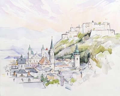 Salzburg Sunrise (kağıt üzerinde wc) by Clive Metcalfe
