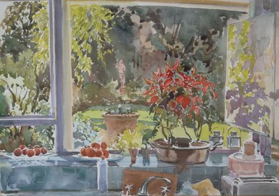 Mutfak penceresinden, 2002 (suluboya) by Clive Wilson