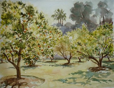 Mamounia, Portakal bahçeleri, 2000 (suluboya) by Clive Wilson