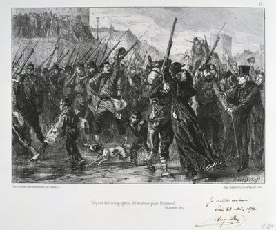 Fransa-Prusya Savaşı 1870-1871: Versailles yakınlarındaki Buzenval Savaşı (Valerien Dağı) 19 Ocak 1871. Garde National, savaşa ve yenilgiye doğru ilerliyor. Clement August Andrieux