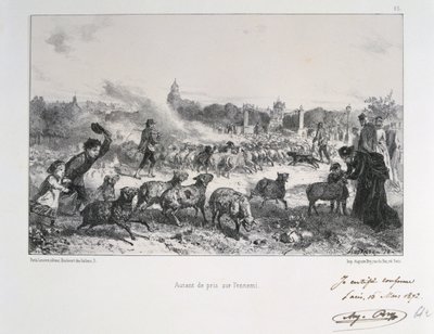 1870-1871 Fransa-Prusya Savaşı: Bir koyun sürüsünü Prusyalıların eline düşmelerini engellemek için uzaklaştırmak. Clement August Andrieux