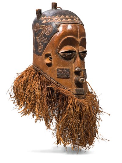 Pende kask maskesi (ahşap ve rafya) by Congolese Congolese