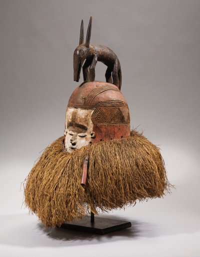 Suku kask maskesi (hayvansal ve bitkisel lifler, ahşap ve rafya) by Congolese Congolese