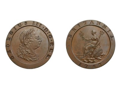 Cartwheel iki peni, 1797 (bronz) by Conrad Heinrich Küchler