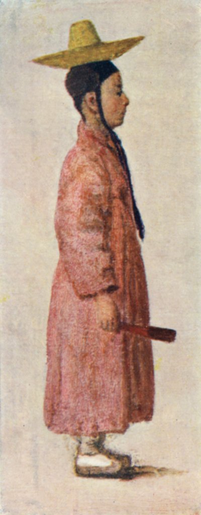 Tuhaf şapkasıyla Koreli bir erkek damat (renkli litho) by Constance J.D. Coulson