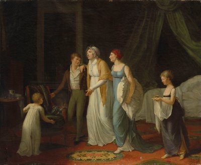 Çocukları tarafından bakılan nekahat dönemindeki bir anne (tuval üzerine yağlı boya) by Constance Marie Charpentier
