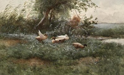 Göl kenarındaki ördekler (tuval üzerine yağlı boya) by Constant Artz