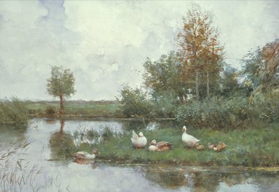 Nehir Manzarasında Ördekler (tuval üzerine yağlı boya) by Constant Artz