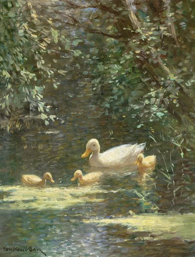 Suda Ördek Yavrusu ile Anne Ördek (tuval üzerine yağlı boya)e by Constant Artz
