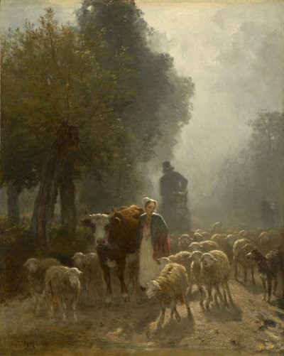 Sisli Bir Sabah Pazara Gitmek, 1851 by Constant Emile Troyon