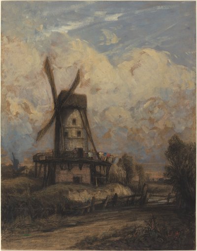 Bulutlu Bir Gökyüzüne Karşı Yel Değirmeni by Constant Troyon