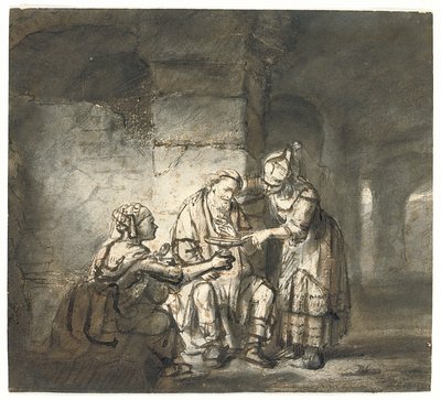 Lut ve Kızları (Yaratılış 19:33) (siyah ve kırmızı tebeşir, tükenmez kalem ve kahverengi mürekkep) by Constantin Daniel van Renesse