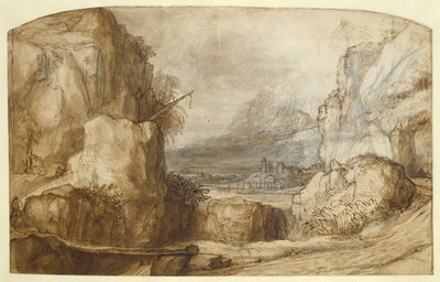 Dağlık Manzara (kalem, kahverengi mürekkep, kağıt üzerinde fırça ve tebeşir) by Constantin Daniel van Renesse