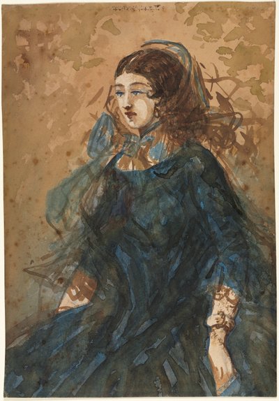 Mavi Elbiseli Kadın recto, Savaş Kampı Sahnesi, 1855-1860. by Constantin Guys