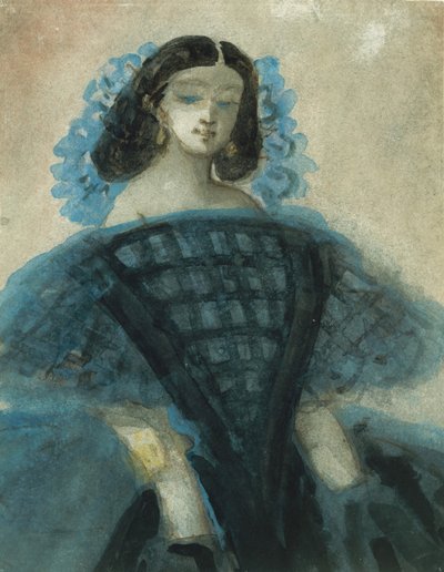Mavi ve Siyah Elbiseli Genç Kadın, ca. 1863. by Constantin Guys