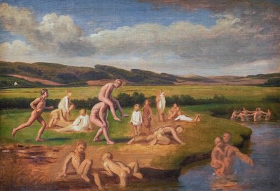 Banyo yapan ve oynayan çocuklar by Constantin Hansen