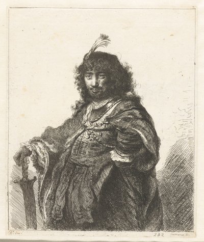 Tüylü şapkalı ve alçaltılmış kılıçlı otoportre (?) by Constantino Cumano