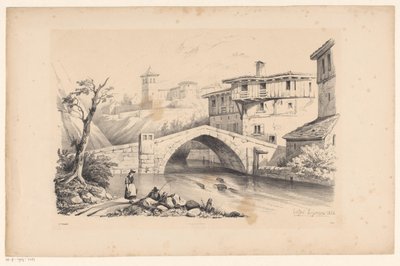 Dağ köyünde nehir üzerinde köprü Manzara (dizi adı) by Constantinus Cornelis Huysmans